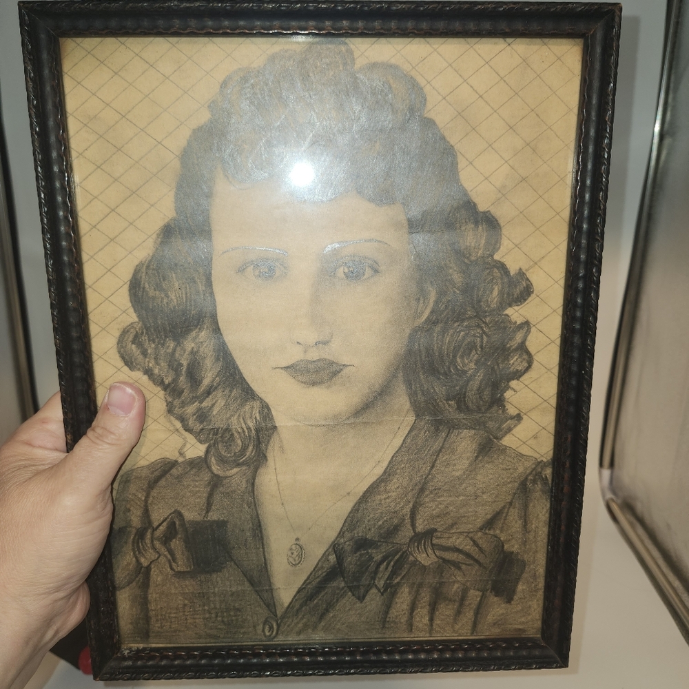Vintage pencil Original Art work war soldier woman 10" x 13" Unsigned Portrait - Picture 5 of 15